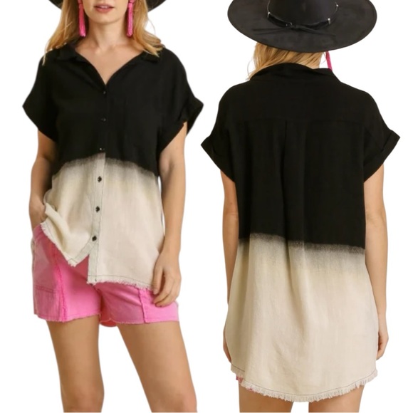 umgee Black and Cream Women's Button-Up Top - Picture 1 of 7